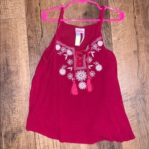 Girls size 8 top. Justice. Red with ties at top